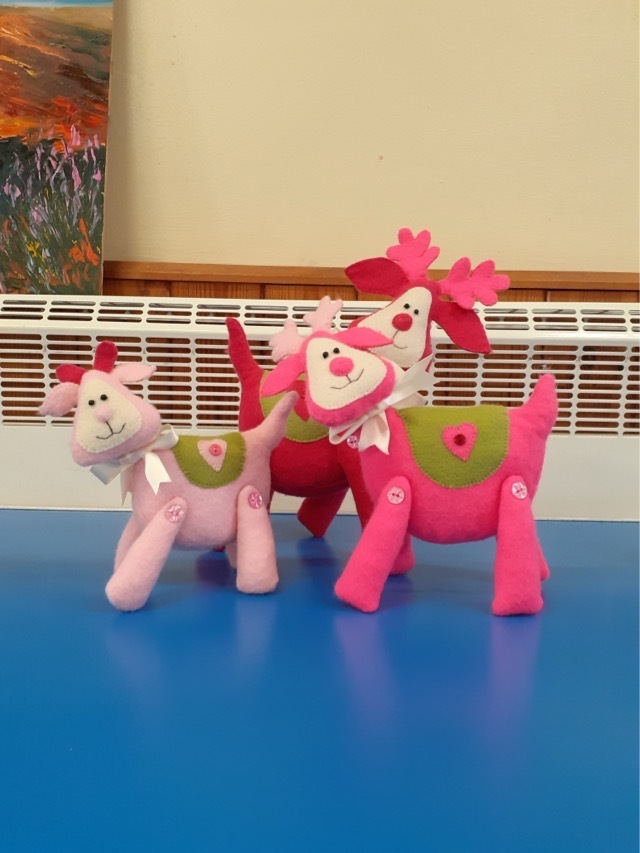 The three felt reindeer were completed by Rosemary. It is a family of mother, father and baby that will make a lovely display at Christmas.